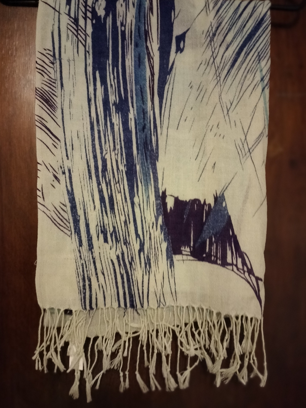 NWOT Rikka 100% Wool Art Print Scarf / Shawl – Mint Green & Purple